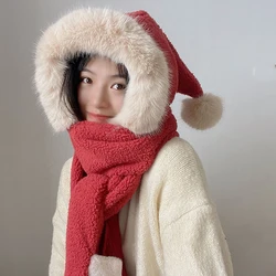 New 2022Red Christmas Three-Piece Hat Scarf Gloves Winter Cold Warm Thickening Cute Riding Ear Protection Lei Feng Hat