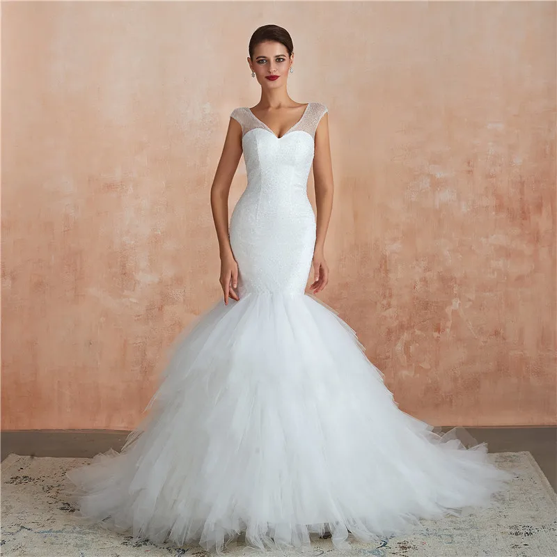 Vestido de Noiva 2019 свадебное платье-Русалка с v-образным вырезом и бисером платье |