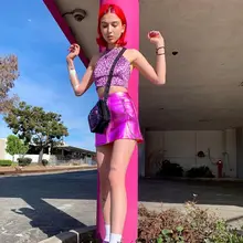 Сексуальная Женская стрейчевая микро мини-юбка, сплошные фиолетовые короткие юбки