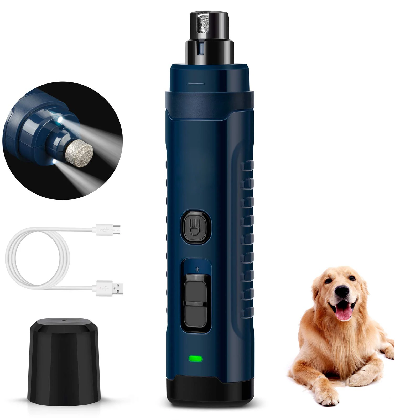 Newest Dog Nail Grinder with 2 LED Light-[Enhanced 4.8V Motor 3X More Powerful] 2-Speed Rechargeable Electric Pet Trimmer