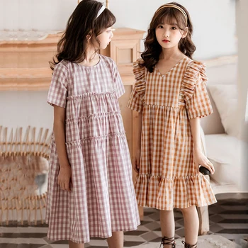 

Children Dresses For Girls 2020 Summer Dress Girl Clothing Yellow Purple Short Sleeve Mother And Daughter Dress Child Clothes