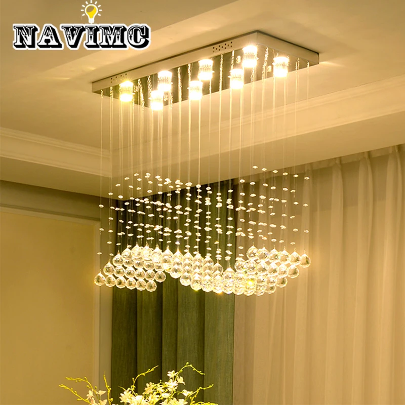 

Modern Rectangle Crystal Chandelier For Living Room Decoration Silver Lampshade GU10 Base AC 90-260V