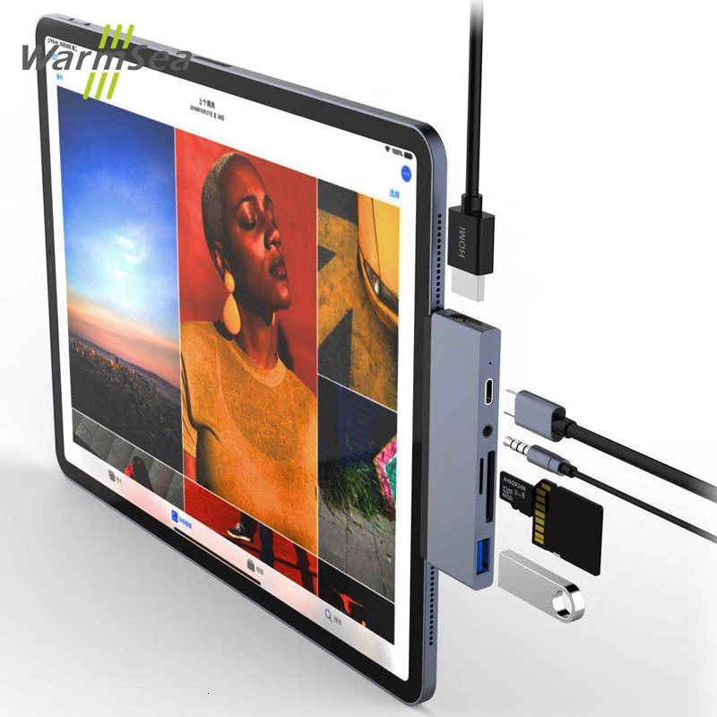 USB C концентратор адаптер с USB-C TYPE C зарядка PD 4 K HDMI USB 3,0 3,5 мм наушники с iPad Macbook Pro SAMSUNG S8 S9 S10