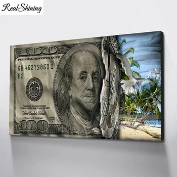 

5d Dollar cross stitch diamond embroidery Abstract Vintage Beach Money diamond painting full square round drill mosaic art, F294
