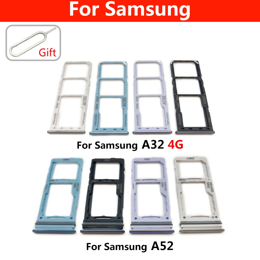 Original New Sim SD Card Tray For Samsung Galaxy A32 4G A52 A72 Phone SIM Chip Holder Slot Adapter Drawer Part  With Repair Part mobile phone frame