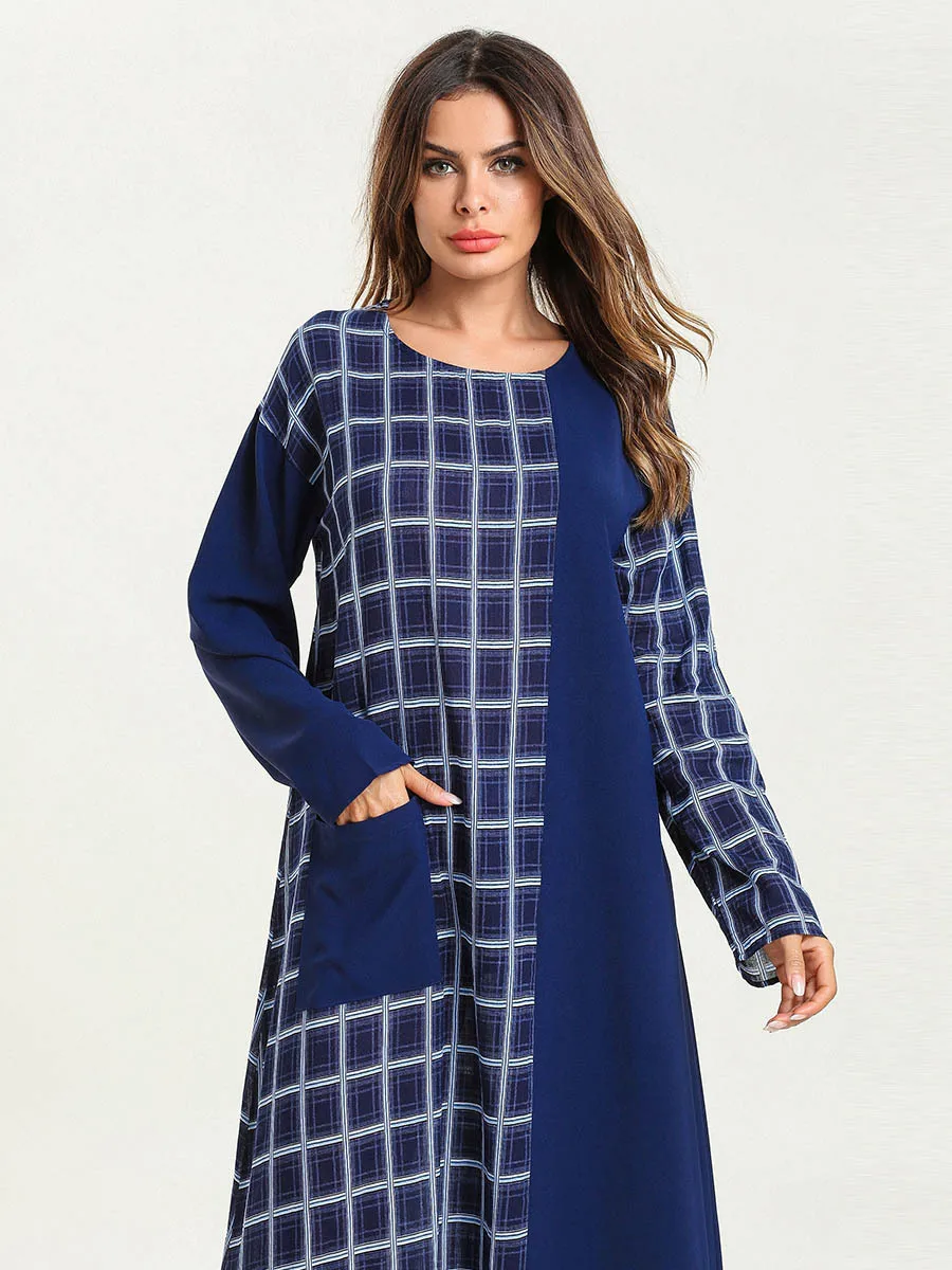 2020 Новое мусульманское Макси платье для женщин с карманами в полоску Весна Лето