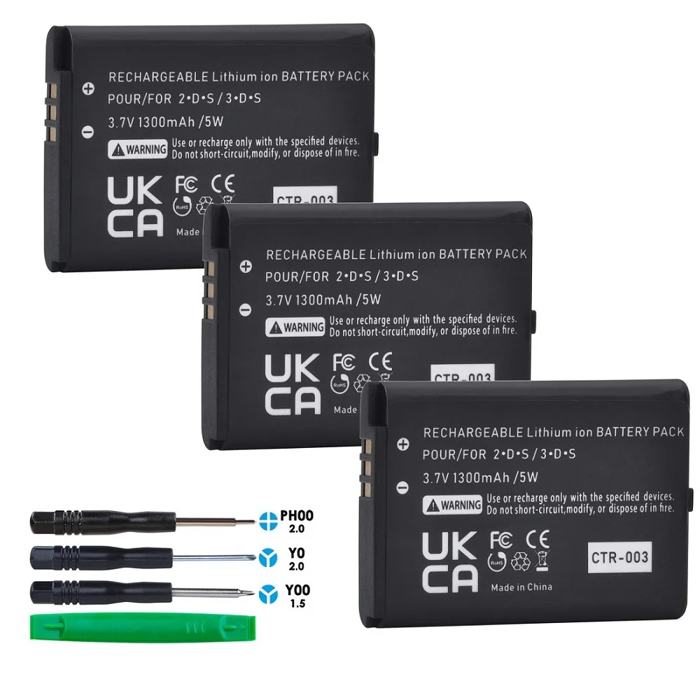 1300mAh CTR 003 Battery (3 Pack) For Nintendo 3DS /2DS/ 2DS XL 3.7V 5Wh