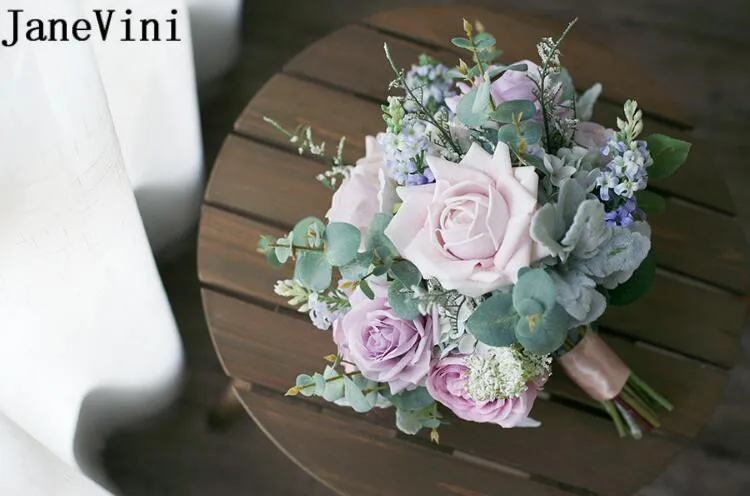 JaneVini Boquet Sposa фиолетовые Свадебные Цветочные букеты Morandi цвета шелковые розы Пион Свадебный букет невесты Peonias Ramo Novia