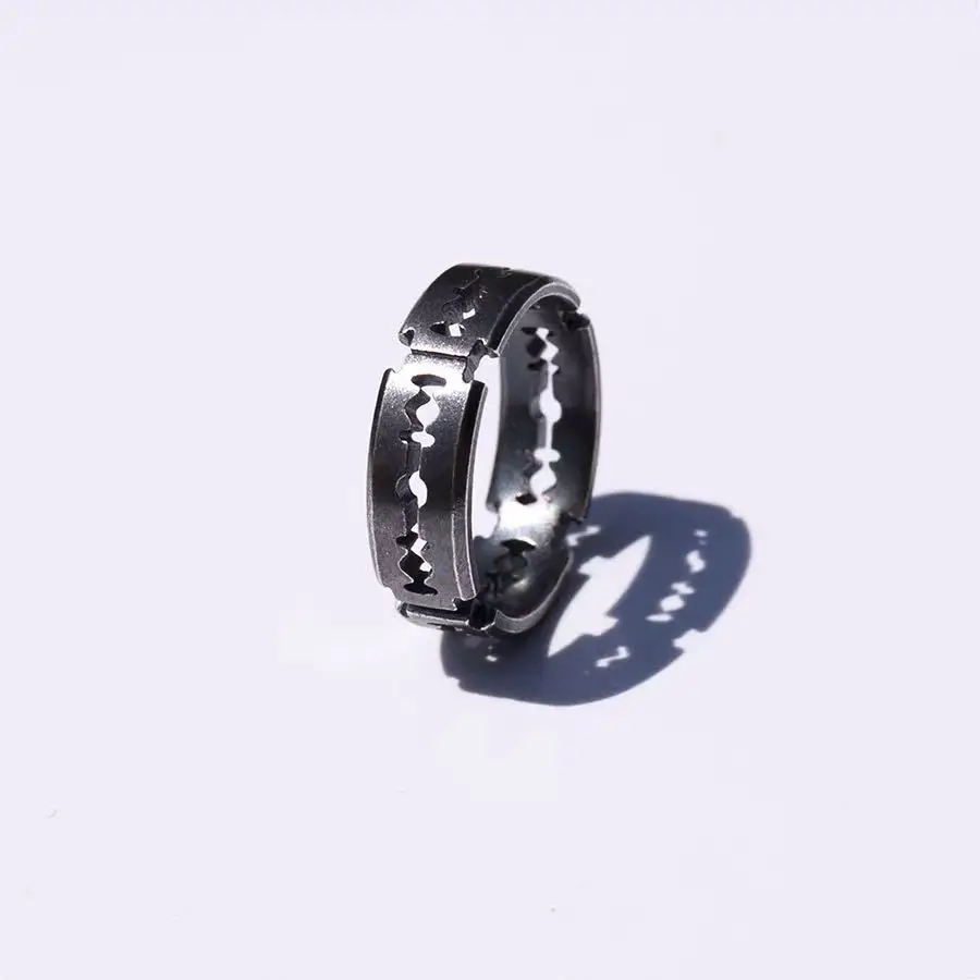 Exaggerated Open Ring Titanium Steel Blade Men Rock Punk Razor Stainless Ladies Adjustable Jewelry Gifts | Украшения и аксессуары