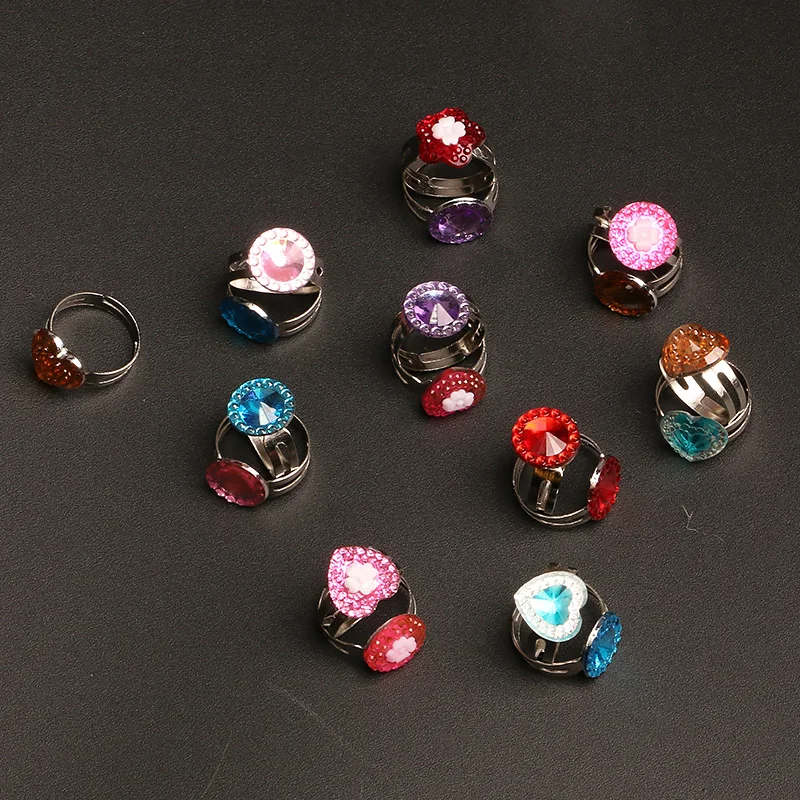 10pcs Kids Girls Child Princess Random Heart Flower Rings Sweet Party Jewelry Accessories Christmas Gifts Play Finger Ring finger ring,jewelry accessories