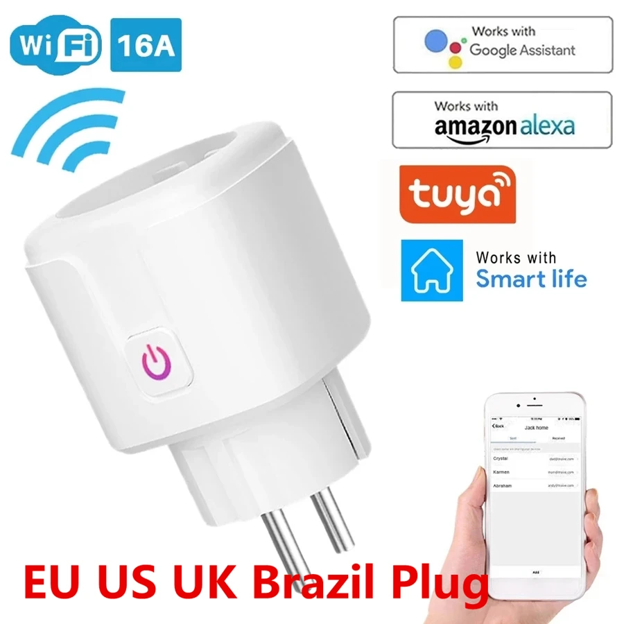 Wi fi inteligente plug 16a ue reino unido adaptador de controle remoto sem fio voz energia monitor tomada temporizador para alexa google casa