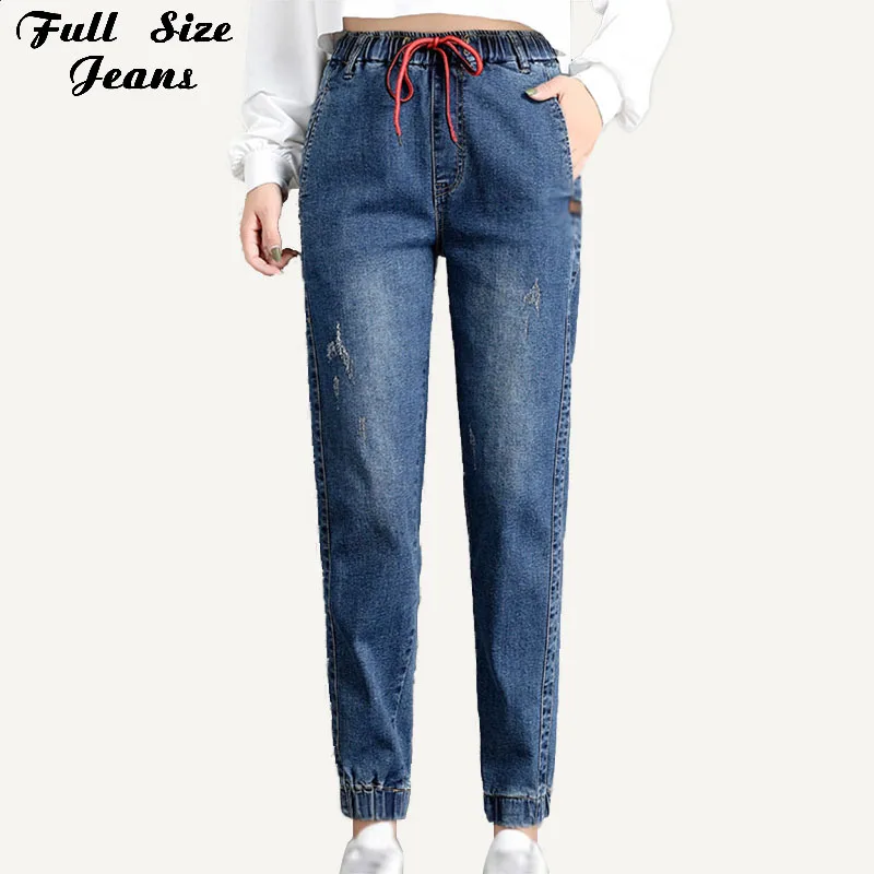 

Plus Size High Elastic Waist Casual Cargo Long Denim Pants 4XL 5XL 7XL Autumn Winter Jenas Joggers Streetwear Trousers