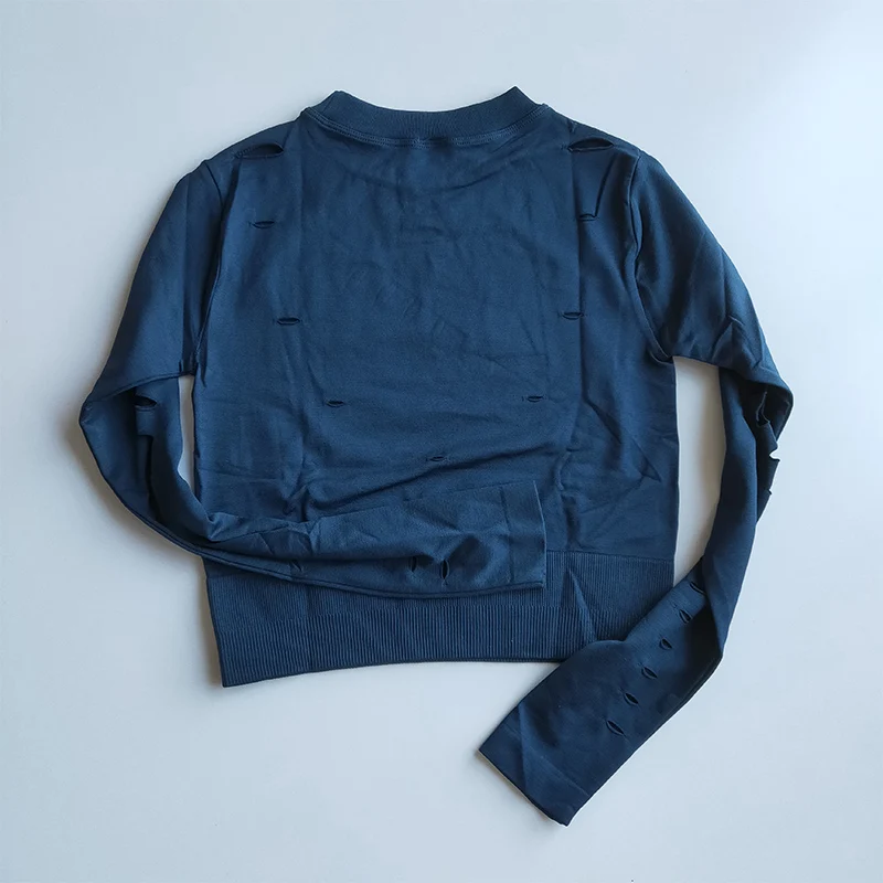 blue Топы для йоги с длинным рукавом, спортивный укороченный топ для фитнеса, женские рубашки для тренировок, пикантная спортивная одежда, футболка для бега - Цвет: blue