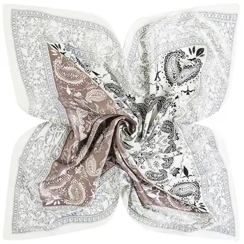 

60x60cm Women Faux Silk Square Neck Scarf Ethnic Paisley Print Neckerchief Contrast Color Patchwork Decorative Bandanas Headwrap