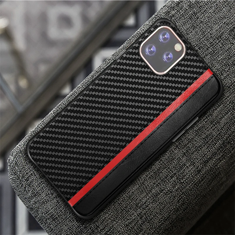 

Classic PU Leather Carbon Fiber Case For iPhone 11 Pro XS Max XR X 7 8 6 6S Plus Soft Bumper Back Cover iPhone11 11Pro Max Shell