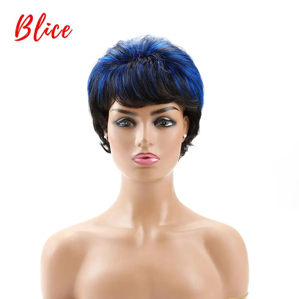 

Blice Synthetic Hair Wigs 4 Inch Short Natural Wave Wigs For Women Free Shipping Heat Resistant Mix Color 2/Blue Wig Kanekalon