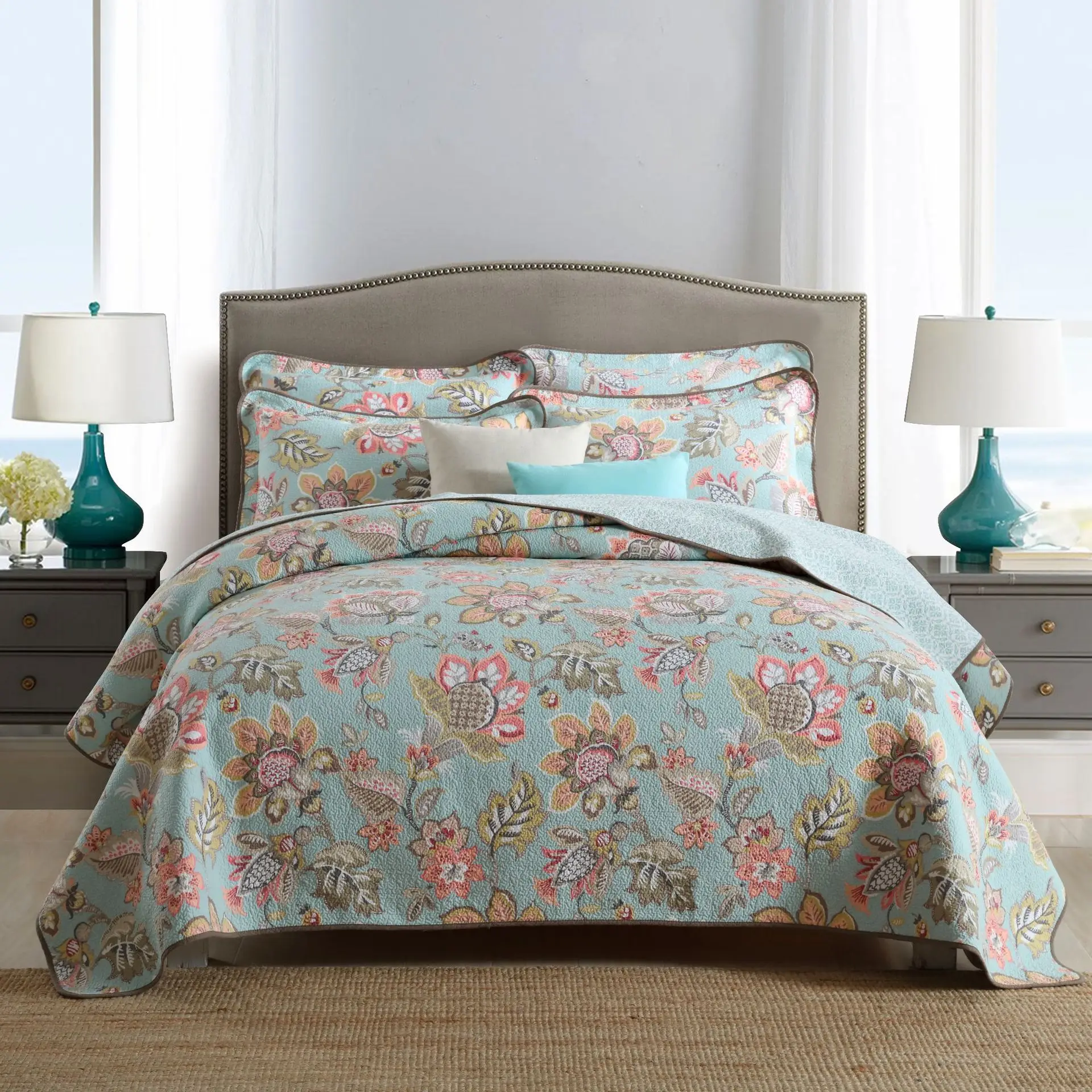 Pastorals Cotton American Floral Embroidery Blue Patchwork Quilting
