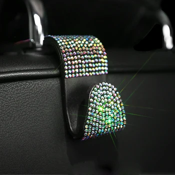 

2x Crystal Rhinestone Car Back Seat Headrest Hanger Hooks For Bag Grocery Holder