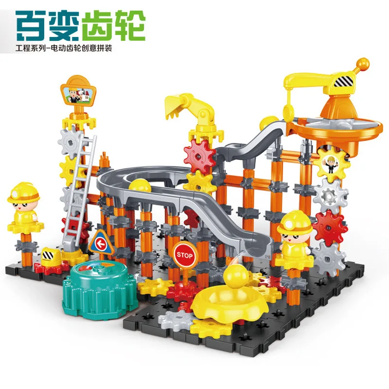 

Flexible Rotating Electric Gear Building Blocks Toy Assembly Assembling Assembled Educational Children Boy Police Engineering Se