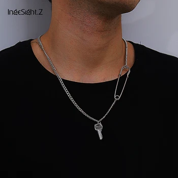 

IngeSight.Z Simple Minimalist Key Pendant Necklace Punk Hip Hop Paper Clip Choker Necklace Collar for Women Jewelry Accessories