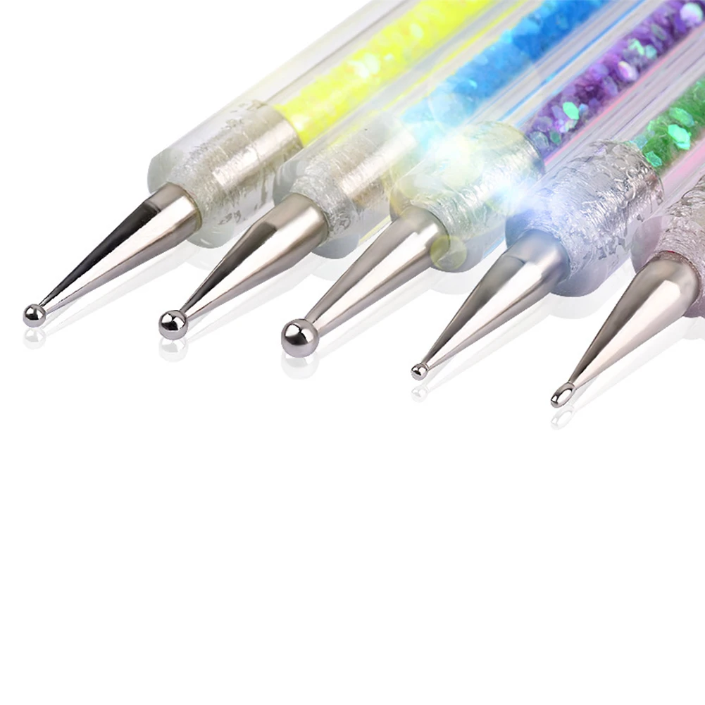 5Pcs/Set Nail Art Double Ended Dotting Brush Shiny Sequins Painting Drawing Tool