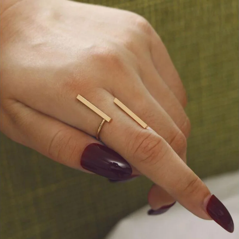 

RscvonM Gold Silver Color Metal bar Geometric Ring for Women Men Punk Opening Knuckle Midi Rings Bague Statement Jewelry
