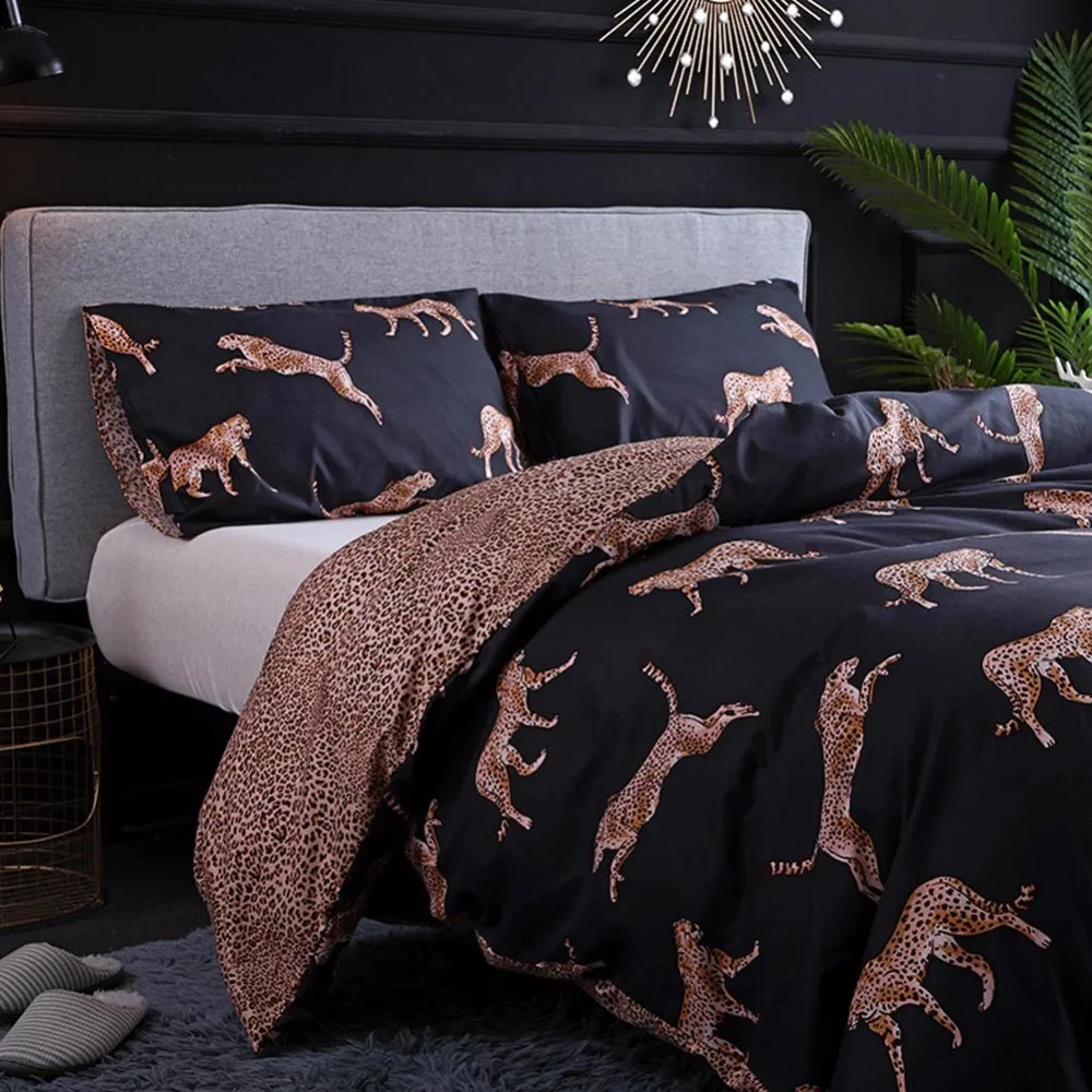 

Svetanya US size Duvet Cover and Pillowcase cheap Bedlinen Animal Leopard printed Bedding Set Twin Queen King Double Full