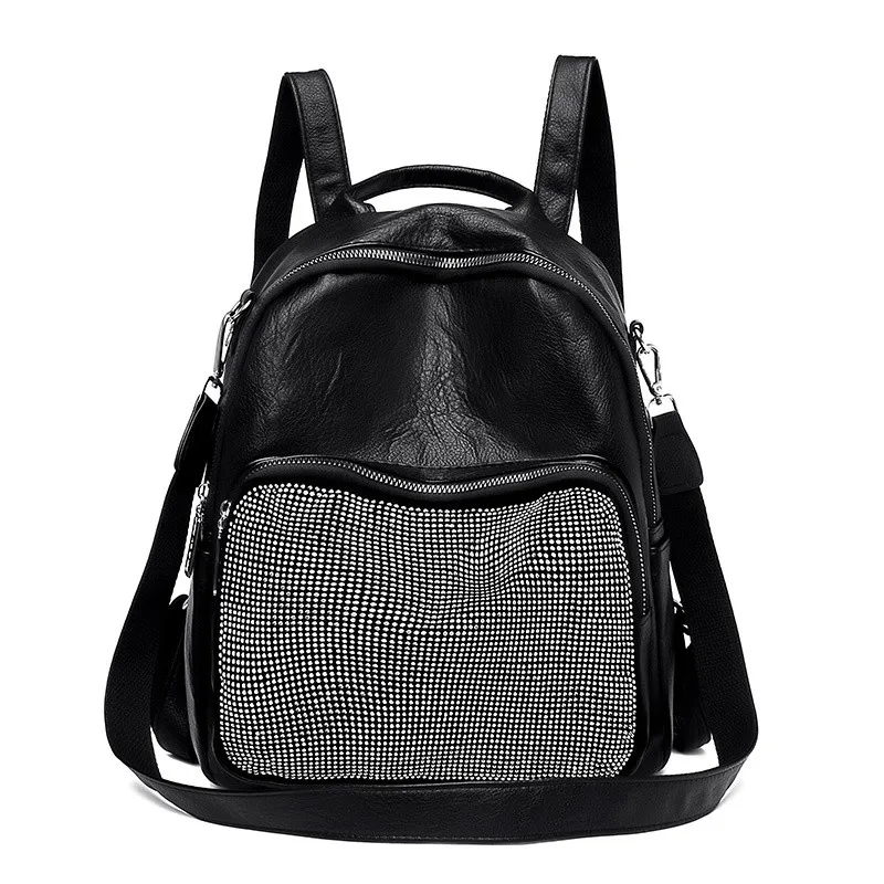 3 в 1 Черный Mochila роскошный мягкий кожаный женский рюкзак в форме бриллианта большая Вместительная дорожная сумка для леди Sac Dos Femme - Цвет: Black-1