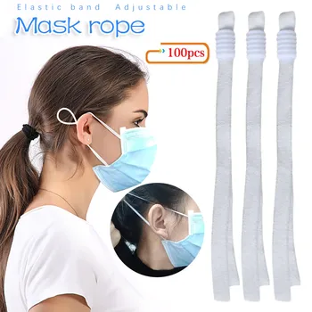

100 Pcs Diy Elastic Band Ear Rope Knitting Band With Adjustable Button Sewing Mask Rope Protective High Quality Tools Adjustable