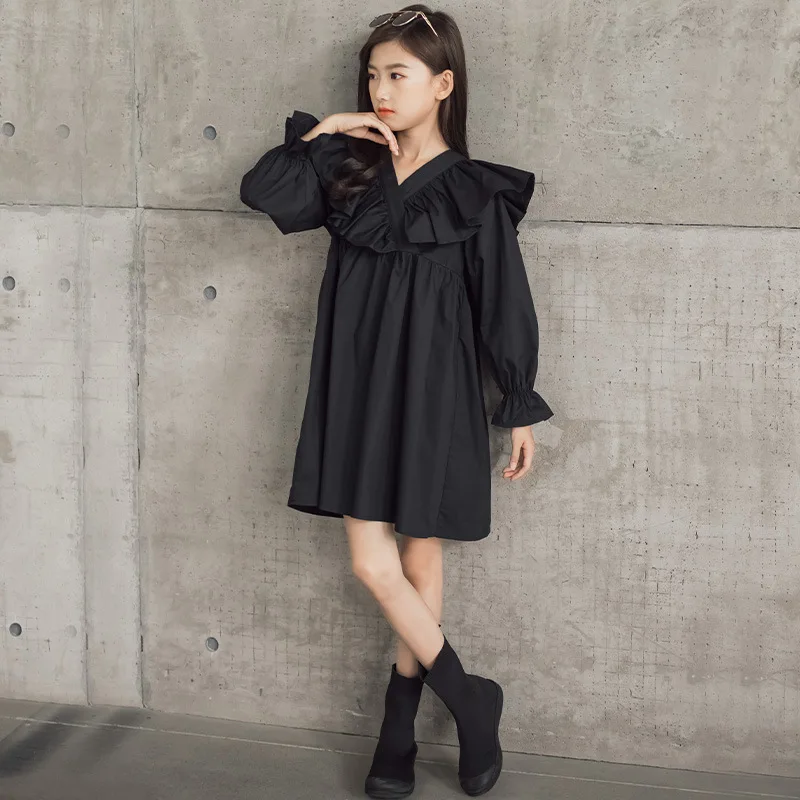 Girls Winter Dress,Kaicran Long Sleeve Ruffles Solid Patchwork Dress Princess Dress for Kids 6M-4T 