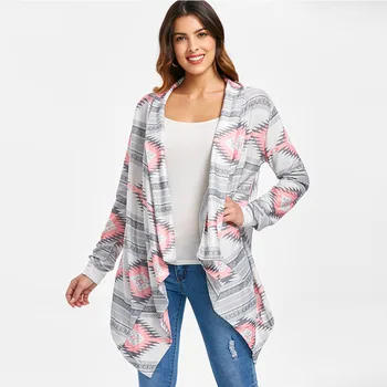 

ROSEGAL Women Cardigans Geometric Printed Long Sleeve Asymmetric Cardigan Sweater Female Clothes Lady Tops Knit Sweater Outwear