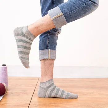 

Wholesale Summer Cotton Korean Men's Boat Socks Stripes Breathable Casual Fashion invisible Socks