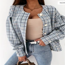 2021 New Plaid Traf Jacket Women Hot Sale Fashion Clothes Fall and Winter Long-sleeved Short Button Jacket Ladies Elegant Coat