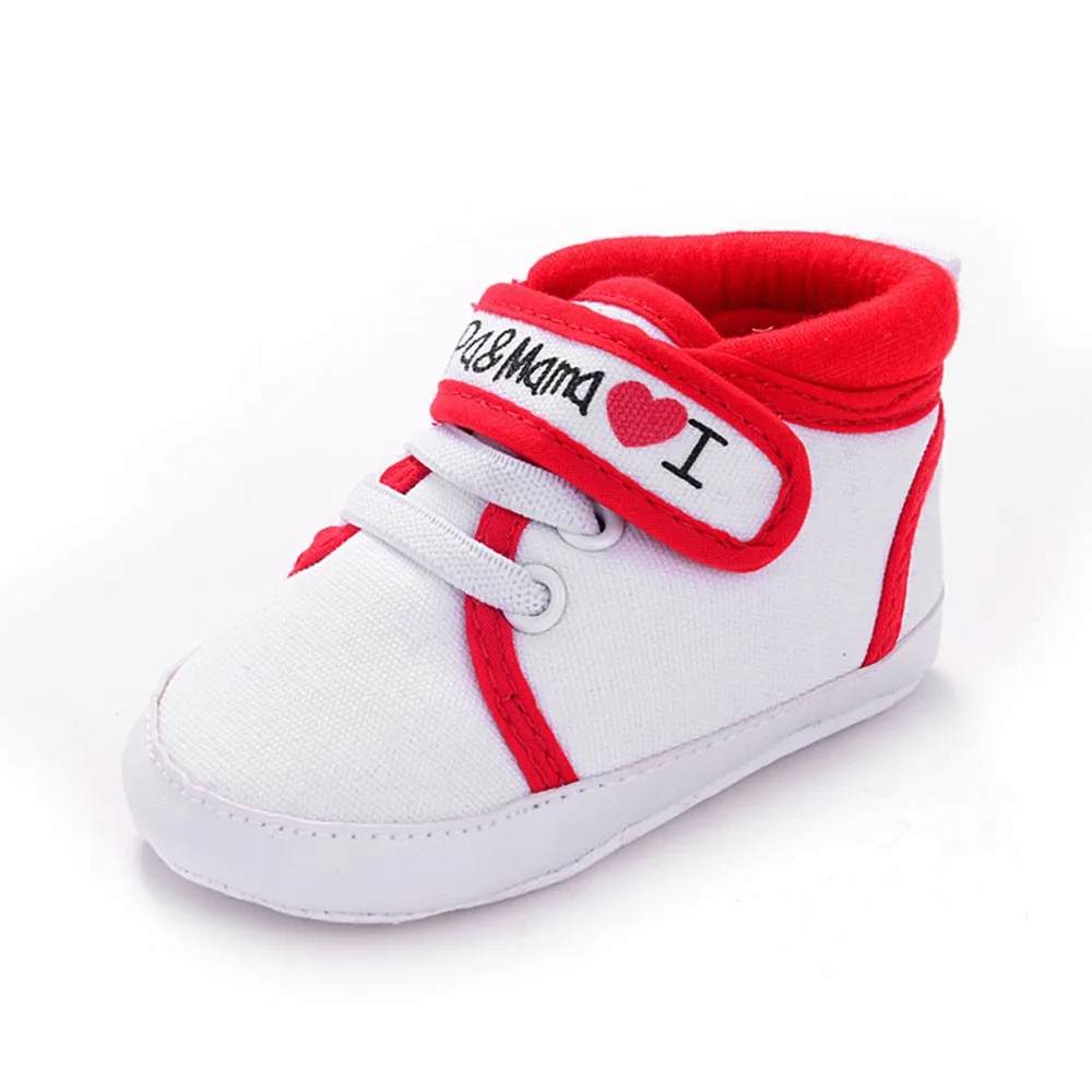 Детская обувь с буквенным принтом; обувь с мягкой подошвой; тканевые кроссовки для детей 0-18 месяцев в форме сердца для новорожденных; 7