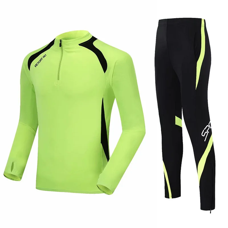 Kids Football Jerseys Set Men Soccer Jerseys Suit Blank Long Sleeve Soccer Training Tracksuits Football Team Tracksuits - Цвет: 5523 green
