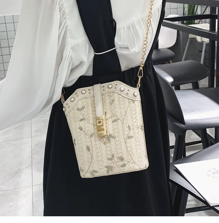 Bolsa feminina, соломенная сумка, кружевная, переносная сумка-мешок, женская, новинка, летняя, Сказочная, перламутровая, тканая, Мини, Студенческая сумка на цепочке