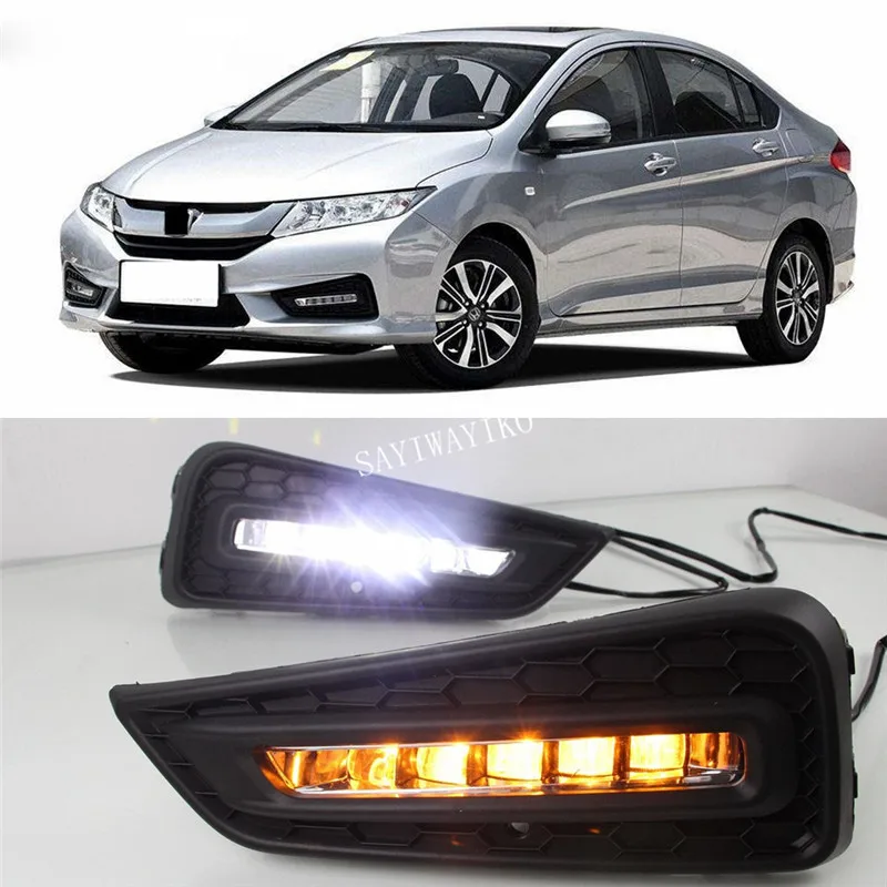 2 шт. Дневной светильник Светодиодный дневной ходовой светильник 12 В DRL для Honda City с желтым цветом лампа для поворотного сигнала