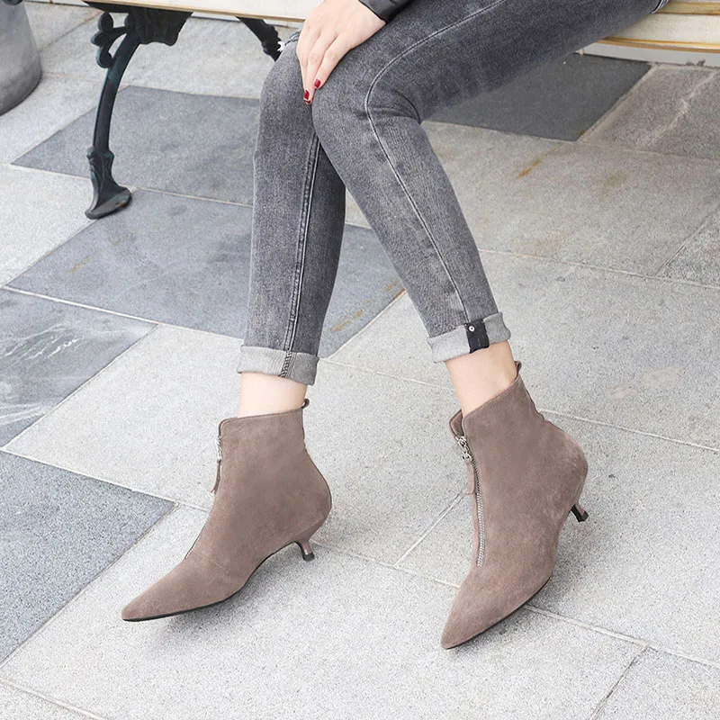 

Boots Woman Zipper Martin Boots Winter Short Ankle Booties Pointed Toe Thick High Heels Chelsea Botas Fine Shoes British style