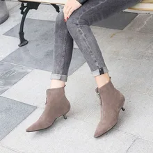 Boots Woman Zipper Martin Boots Winter Short Ankle Booties Pointed Toe Thick High Heels Chelsea Botas Fine Shoes British style