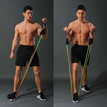 

11Pcs/Set Exercise Resistance Bands Set Stretch Home Workout Band Yoga Exercise Fitness Band Rubber Loop Tube Bands with Bag