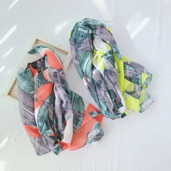 

New thin beach towel headscarf spring and summer feather print cotton linen scarf sunscreen shawl
