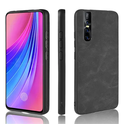 10 шт./партия, ТПУ+ PU+ PC V15 Pro, жесткий чехол для телефона из овечьей кожи с защитой от падения, чехол для Vivo V15 Pro V15Pro V 15 Pro Fundas Coque - Цвет: Черный