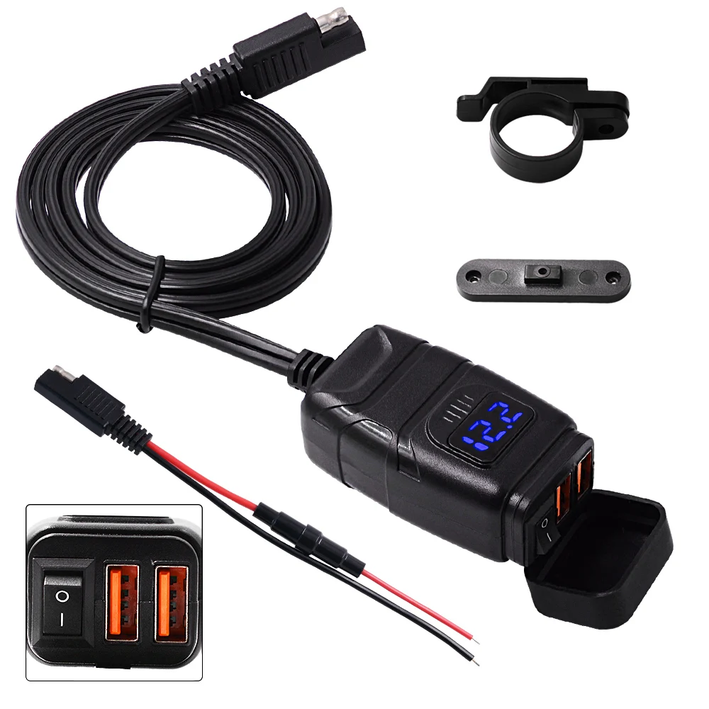 

QC3.0 Dual USB Motorcycle Handlebar Charger Quick Charge 12V Power Supply Adapter for Car Boat Motorcycle