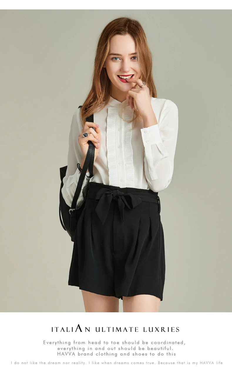 Хавва весна и осень сплошной цвет стоячий воротник Такер плиссированные длинный рукав рубашка Женская дикая полиэстер рубашка C4259