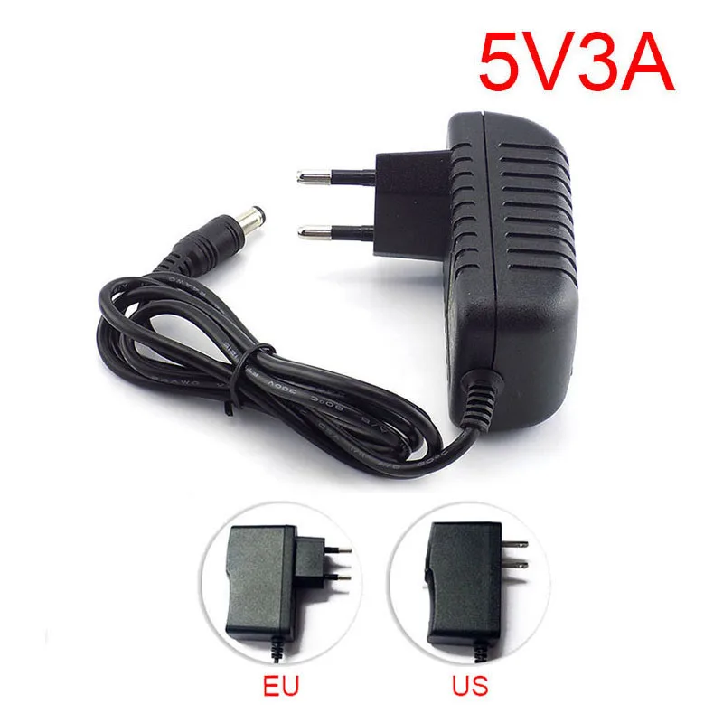 

5V 3A 3000mA AC to DC Power Adapter Supply EU Plug 100V-240V 5.5 x2.5mm Converter Adapter DC for LED Strip Lamp CCTV Camera C12