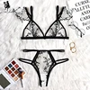 Leechee New Sexy Bra Floral Embroidery Sheer Mesh Lingerie Set Push up Bralette+Hollow out Thong Women Sexy Intimates Underwear ► Photo 3/6