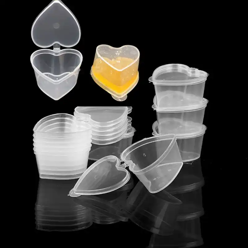 使い捨てのハート型のプラスチック製ソースカップ ヒンジ付きの蓋付きの食品容器 顔料ペイントボックス ゼリーカップ 45ml 20個 Disposable Party Tableware Aliexpress