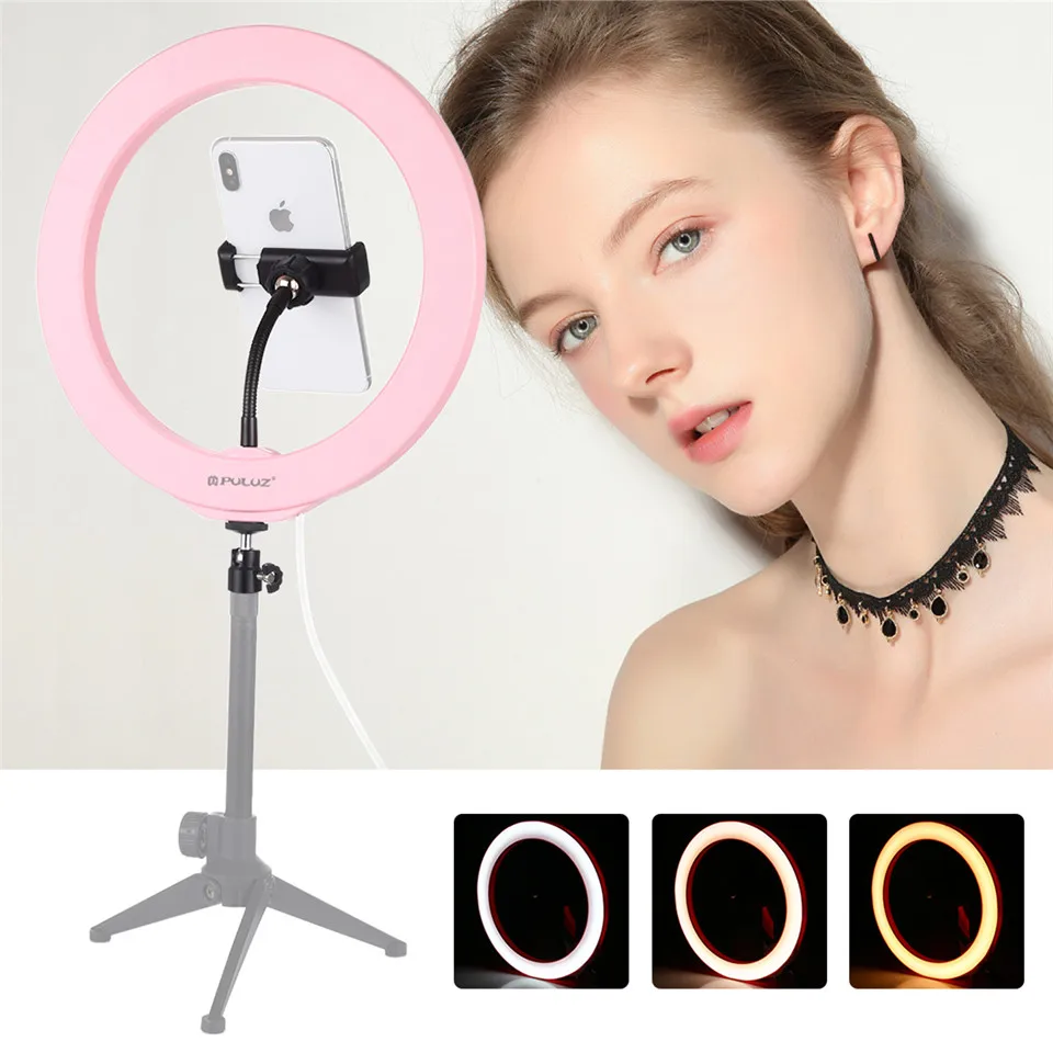 PULUZ 10.2 inch USB Dimmable LED Selfie Ring Light Photography Blogger Vlogging Youtube Video Light& Cold Shoe Ball Head PU397