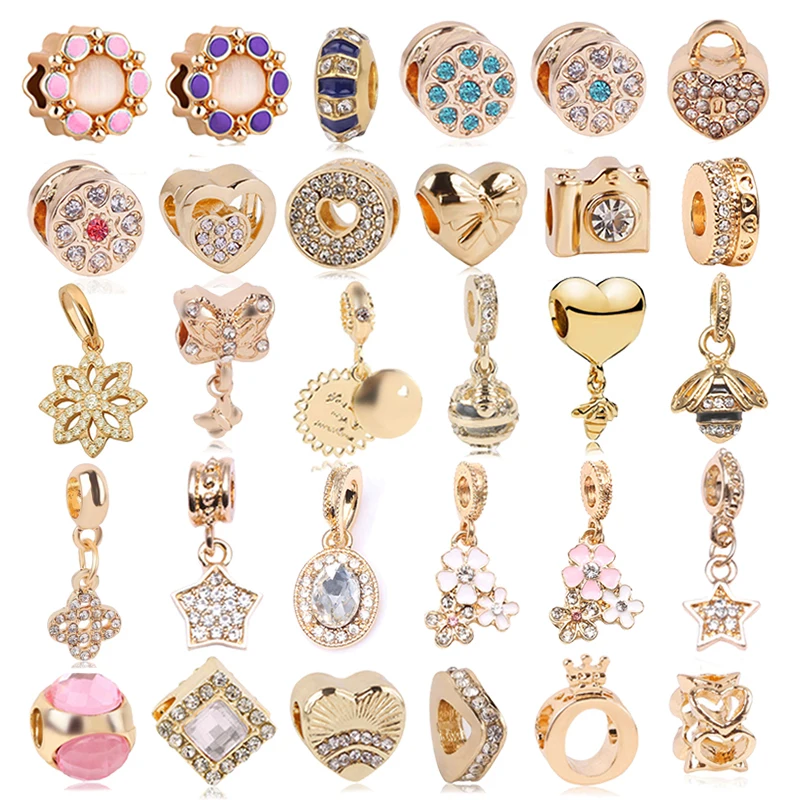 Jewoey Shion 2pc 45 Styles European Gold Flower Lock Crown Clip Beads Fit Brand Bracelet Necklace For Women Accessories Making | Украшения