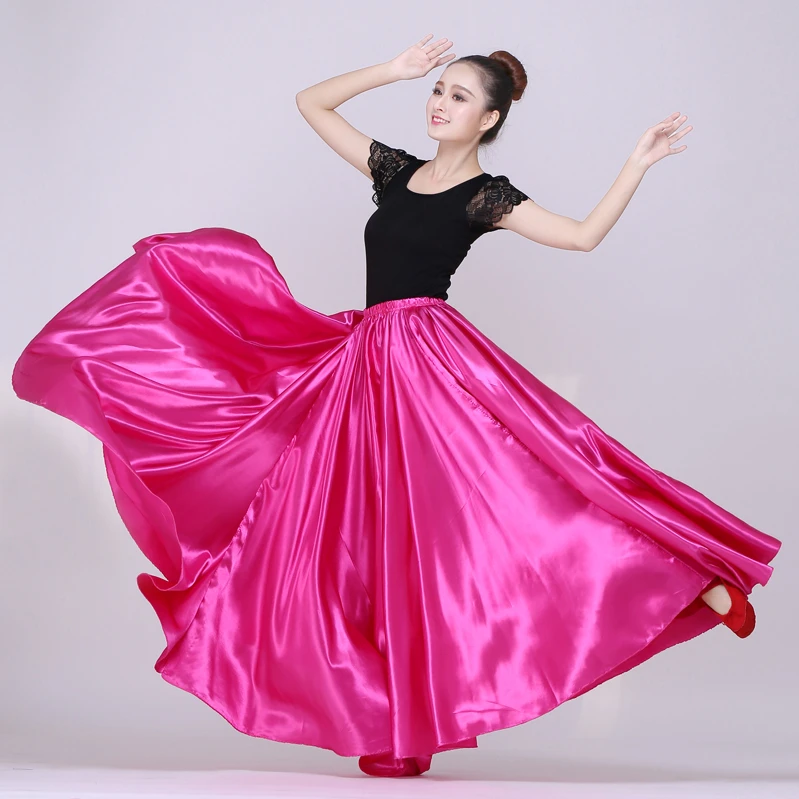 Rose Red Женские взрослые Фламенго юбки 10 цветов испанские танцевальные костюмы для корриды однотонные атласные юбки для Бальных выступлений - Цвет: Rose Red